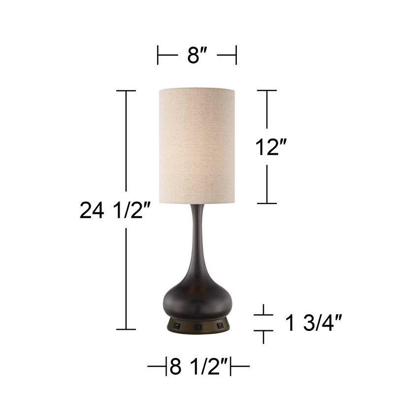 360 Lighting Modern Table Lamp with USB and AC Power Outlet Workstation Charging Base 24.5" High Espresso Bronze Droplet Living Room Desk Office, 4 of 8