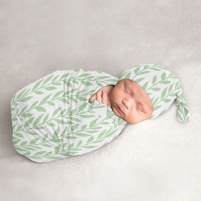 Image of Sweet Jojo Designs Girl Baby Cocoon and Beanie Hat Swaddle Wrap Sunflower Green and White 2pc