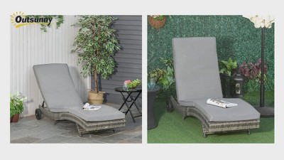 Dark Blue Wicker Outdoor Chaise Lounge with Adjustable Backrest