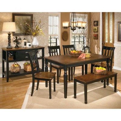 Transitional Black and Brown Wood Dining Bench