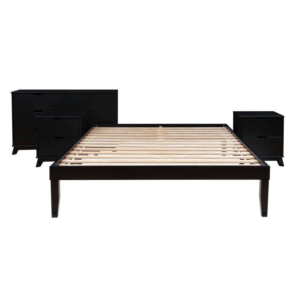 Powell Pensy Queen Platform Bed Dresser and 2 Nightstands Black