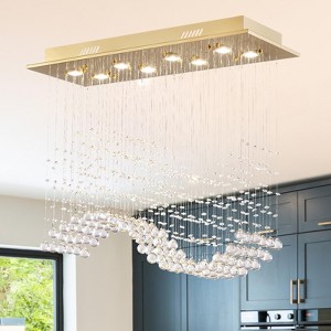 Siljoy Modern Rectangular Crystal Chandelier Wave Raindrop Pendent Flush Mount Ceiling Light Fixture Indoor - 1 of 4