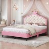 Twin Size PU Leather Princess Bed with Tufted Crown Headboard and Platform Frame for Girls Bedroom Setup-Cuddlewood - 2 of 4