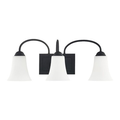 Elegant Ridgedale Black 3-Light Vanity with Satin Opal White Glass