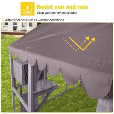 Large Gray Wooden Outdoor Cat House with Wire Mesh