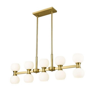 Gold and Opal Glass 10-Light Linear Chandelier