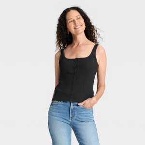 Women's Pointelle Button-Front Tank Top - Universal Thread™ - 1 of 4