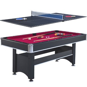 6-FT Pool Table with Table Tennis Top, 2-in-1 Multi Game Table with Net, 2 Table Tennis Paddles , 2 Balls and 2 Wood Cues, 15 Balls + 1 White Ball - 1 of 4