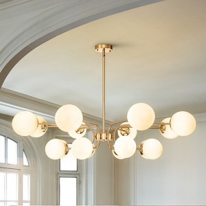 Rennnsan Opheline 46"W 16-Light Tiered Bubble Milk Glass Classic Dimmable Chandelier in Gold - 1 of 4