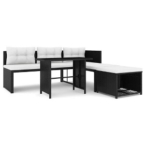 vidaXL Sofa Set Black PE Rattan, Glass, Powder-Coated Steel, Polyester - 1 of 4