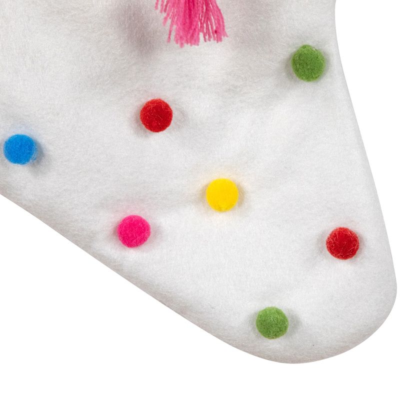 Northlight 20" White Christmas Stocking with Multicolor Pom-Poms and Tassels, 4 of 7