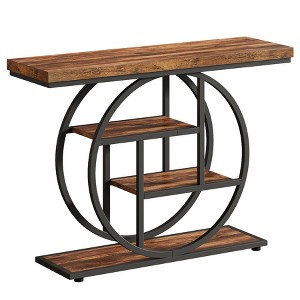 Gulches Industrial 4-Tier Console Table, Circle Metal Frame, Rustic Brown, 41.3", Sofa/Entryway Accent Table with Storage - 1 of 4