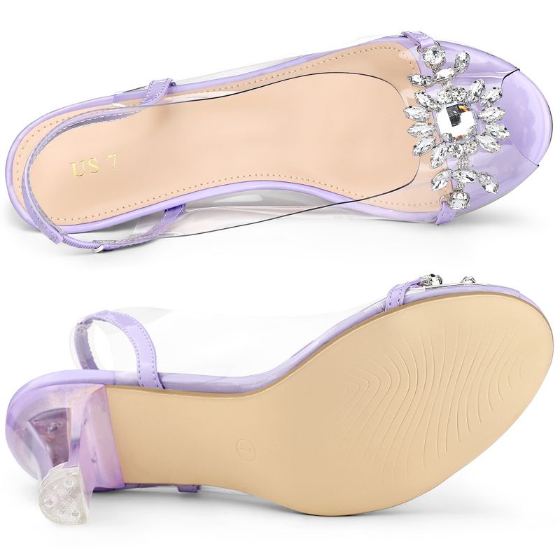 Allegra K Women's Clear Slingback Flower Rhinestone Peep Toe Heels Sandals, 4 of 6