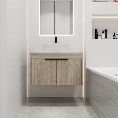 NicBex Floating Bathroom Vanity with 4 Styles Ceramic Basin,Bathroom Sink Vanity with Soft Close Doors,Bathroom Sink Cabinet for Bathroom,Oak