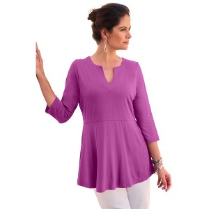 Jessica London Stretch Knit Henley Notch Babydoll Tunic - 1 of 4