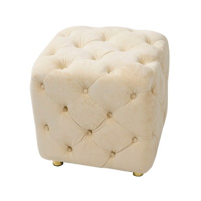 GlasFlength Ottomans and Benches Velvet Upholstered Ottoman with Modern Simple Fashion Elegant Design for Living Spaces, Beige, 18.9"*18.9"*17.32"