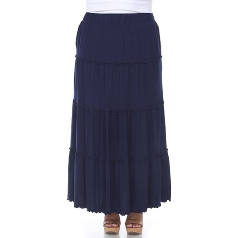 Plus Size Tiered Maxi Skirt Navy 3x White Mark Target