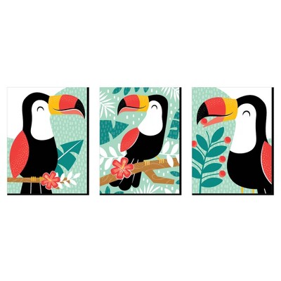 Big Dot of Happiness Calling All Toucans - Tropical Nursery Wall Art and Kids Room Decor - 7.5 x 10 inches - Set of 3 Prints