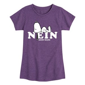 Girls' - Peanuts - Snoopy Nope Not Today German Fitted Short Sleeve Graphic T-Shirt - 1 of 4