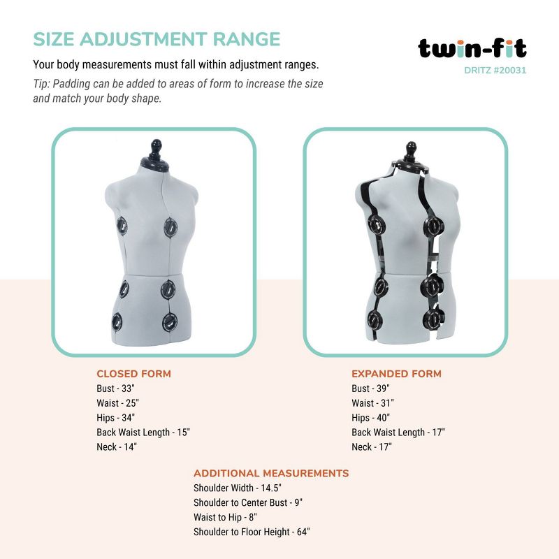Dritz Small Twin-Fit Dress Form, 3 of 10