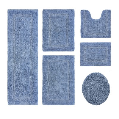Lux Premium 100% Cotton Tufted Solid Reversible 6 PC Bath Rug Set – Ultra-Soft, Water-Absorbent, Durable, Machine Washable Bathroom Rug