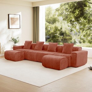 GDFStudio Nibley Modular 4-Seat U-Shape Velvet Fabric Sectional Boneless Sofa with 3 Pillows and 2 Movable Ottomans - 1 of 4