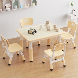 Toddler Table and 4 Chairs Set, Height Adjustable Kids Tables and Chair Set with Graffiti Desktop, Non-Slip Legs, Easy to Wipe Arts and Crafts Desk - 1 of 4