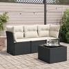 vidaXL Patio Sofa Set with Cushions Outdoor Furniture 3 Piece Poly Rattan - Black and Cream With Table - 2 of 4