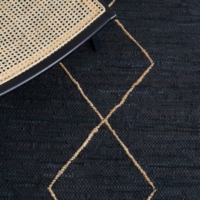 Handwoven Black Cotton & Cowhide 3'x5' Vintage Leather Rug