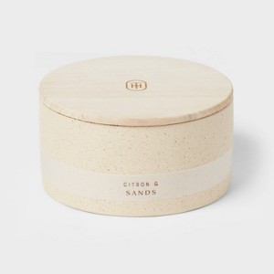3-Wick 14oz Matte Textured Ceramic Wooden Wick Candle Ivory/Citron and Sands - Threshold™: Soy Wax Blend, Spring Ambiance, 48hr Burn Time - 1 of 3