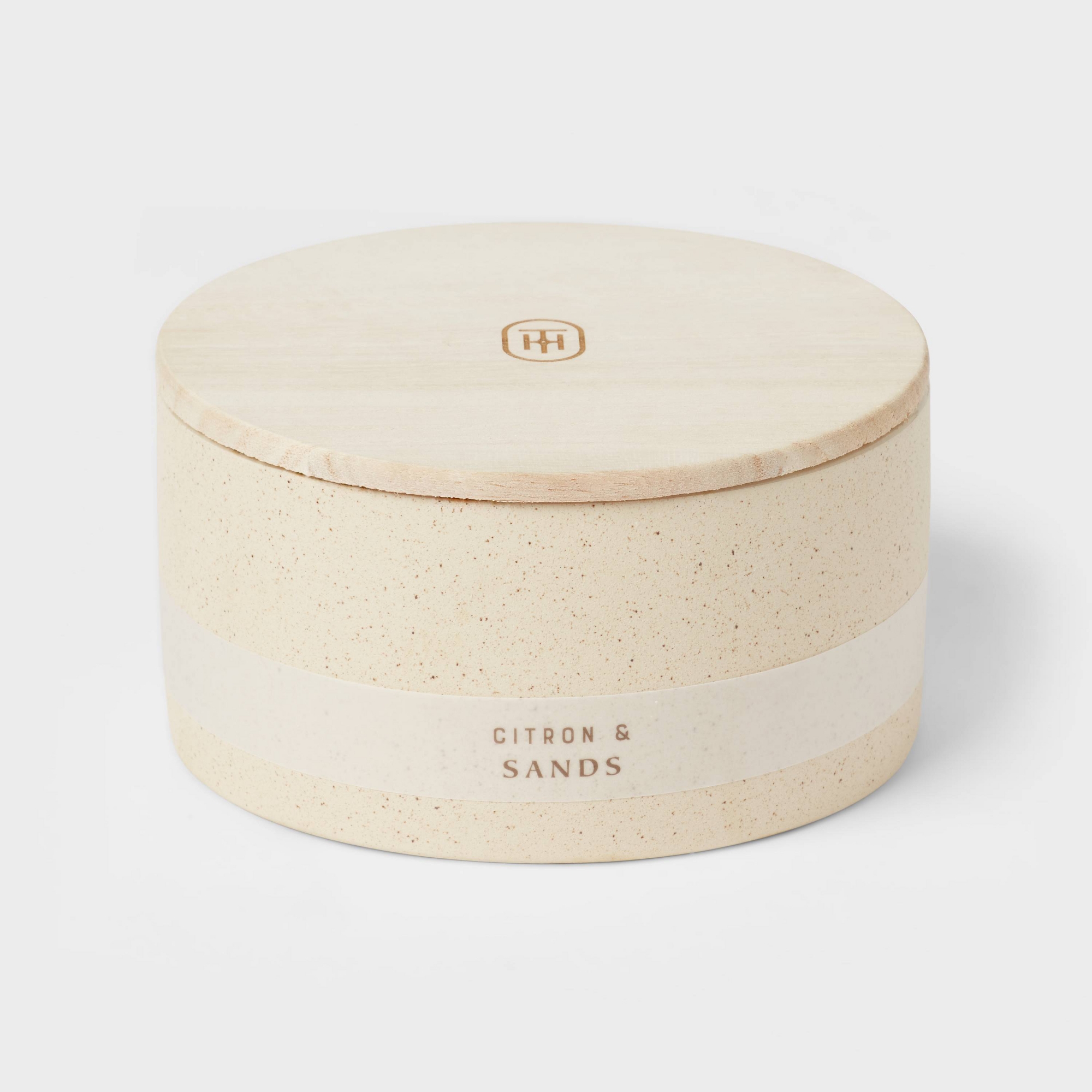 3-Wick 14oz Matte Textured Ceramic Wooden Wick Candle Ivory/Citron and Sands - Threshold™