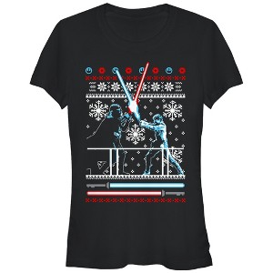 Juniors Womens Star Wars Ugly Christmas Duel T-Shirt - 1 of 3