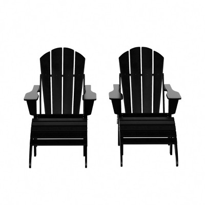 WestinTrends Malibu HDPE Outdoor Patio Folding Poly Adirondack Chairs with Ottomans (4-Piece Conversation Set)