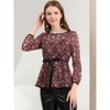 INSPIRE CHIC Women's Semi-Sheer Elegant Tie Waist Long Sleeve Floral Lace Peplum Blouses - 3 of 4