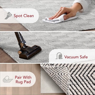 Ivory Geometric Handwoven Wool Runner Rug, 2' 6" x 6'