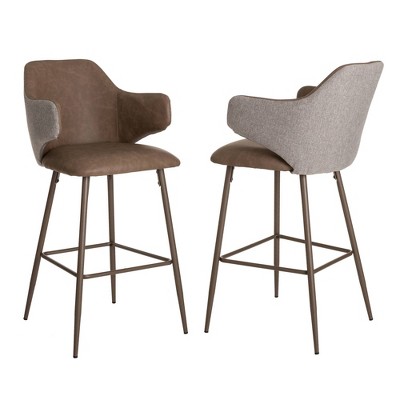 Set of 2 Mixing Leatherette Gray Fabric Barstools Dark Brown - Glitzhome