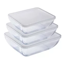 O'Cuisine Set of 3 Rectangular Glass Baking Dishes with Lids