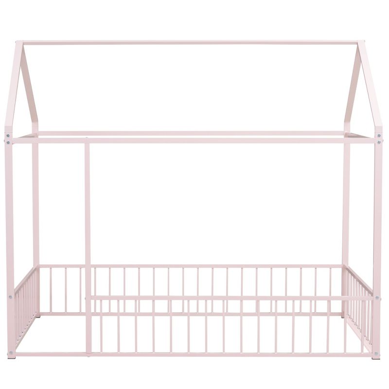 Twin/Full Size Metal Bed House Bed Frame with Fence, Floor Bed for Kids, Teens - ModernLuxe, 5 of 9