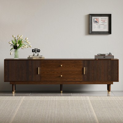 LOVSON 70.9''Medieval-style multimedia console, entertainment center with 2 storage cabinets,2 drawers,suitable for living rooms,bedrooms,walnut