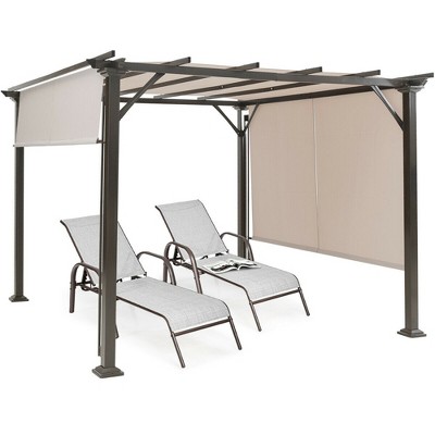 Beige 10' x 10' Metal Frame Patio Gazebo with Retractable Canopy