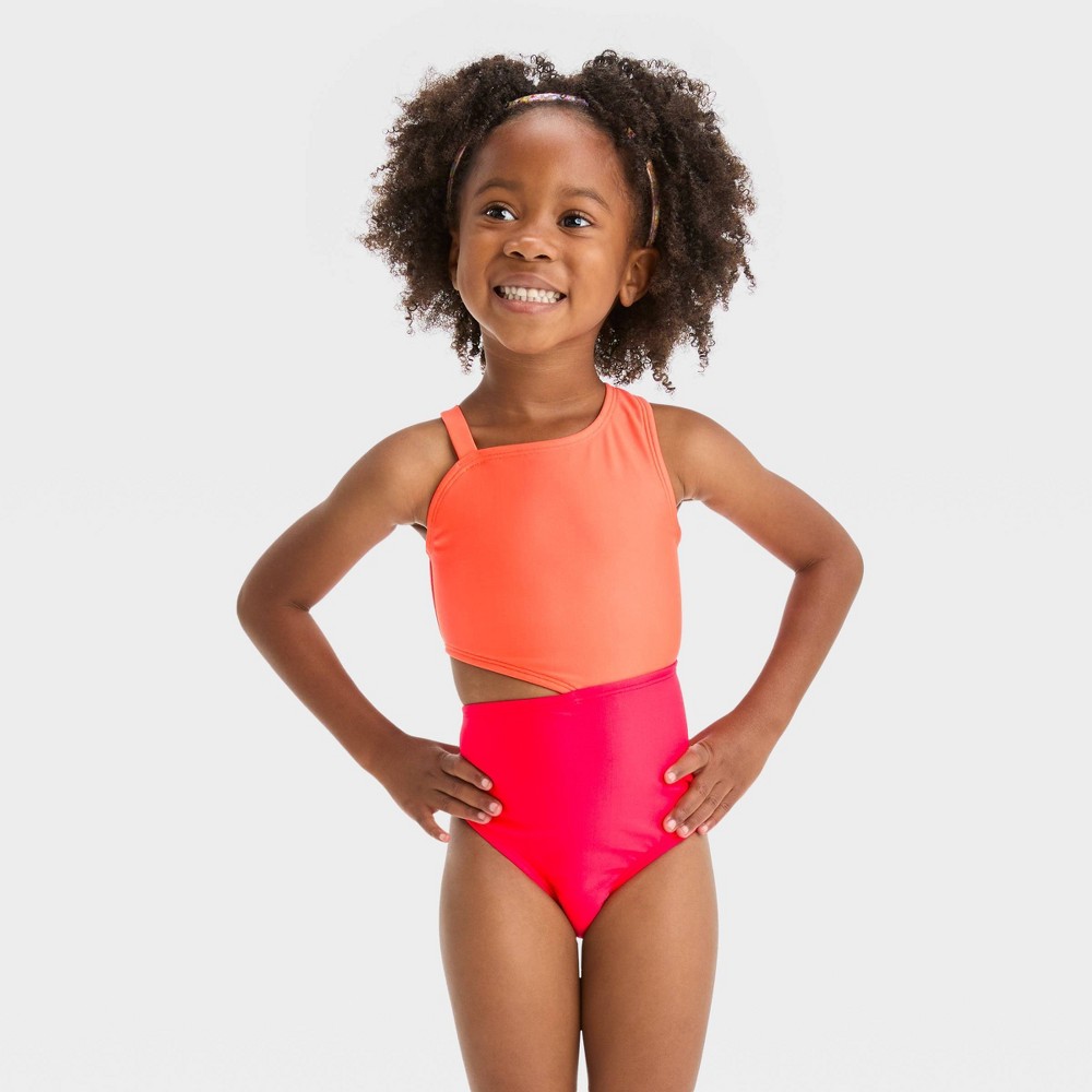 Photos - Swimwear Baby Girls' Colorblock One Piece Swimsuit - Cat & Jack™ Orange 12M: UPF 50