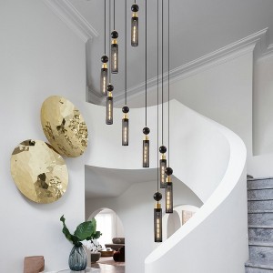 Vynxaria 24" Modern Industrial Multi-Light Pendant Chandelier 9 Light Black and Gold Adjustable Ceiling Light - 1 of 4
