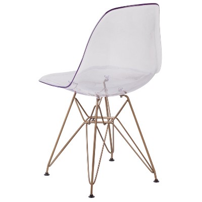 Elon Clear Polypropylene Armless Chair with Gold Metal Base