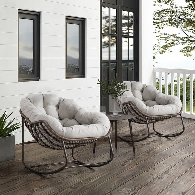 FIONECA Outdoor Rattan Rocking Chair with Cushions ¨C Beige