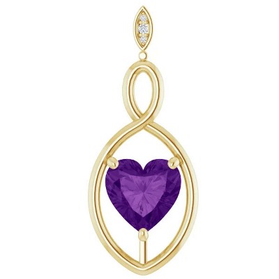 Pompeii3 9mm Amethyst  Women's Heart Pendant in 14k Gold Necklace 6mm Tall