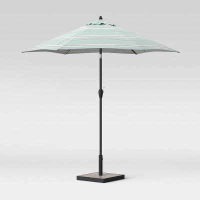 9' Round Stripe Patio Umbrella DuraSeason Fabric™ Aqua/Navy - Black Pole - Threshold™