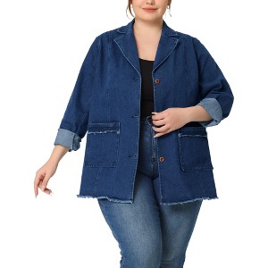 Agnes Orinda Women's Plus Size Fashion Work Formal Pockets Button-Down Casual Denim Blazers - 1 of 4