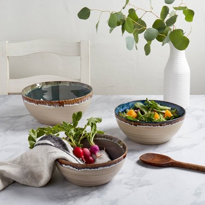 Tuscan Reactive Glaze Ceramic 3-Piece Serving Bowl Set