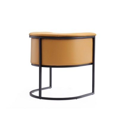 Sculptural Saddle Faux Leather Arm Chair with Metal Frame
