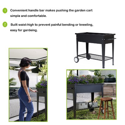Black Metal Mobile Raised Garden Bed Planter with Wheels